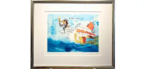 Aquarell mit Passepartout und Silberrahmen