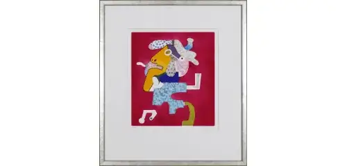 Farbige Grafik mit Passepartout und hellem Silberrahmen
