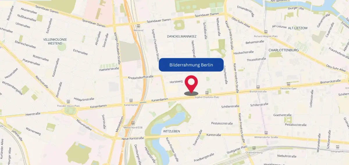 Lage der Bilderrahmung Berlin am Kaiserdamm nahe Sophie-Charlotte-Platz